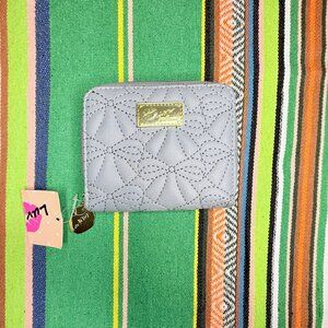 Luv Betsey Jessy Zip Around Wallet in 'Denim' Blue Embroidered  Faux Leather NWT